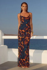 Brigette Cowl Cross Back Maxi Dress Valina Orange