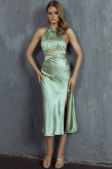 Social Butterfly Cut-Out Waist Midi Dress Pistachio