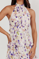 Provence Bloom Tiered Halterneck Dress Blue