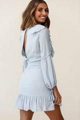 Tila Long Balloon Sleeve Wrap Front Dress Grey
